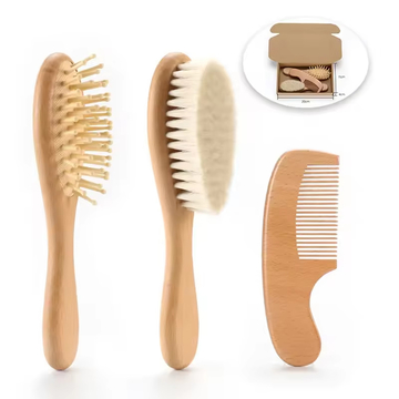 Baby Hair Brush And Comb Set Wooden Goat Bristle Baby Hair Brush